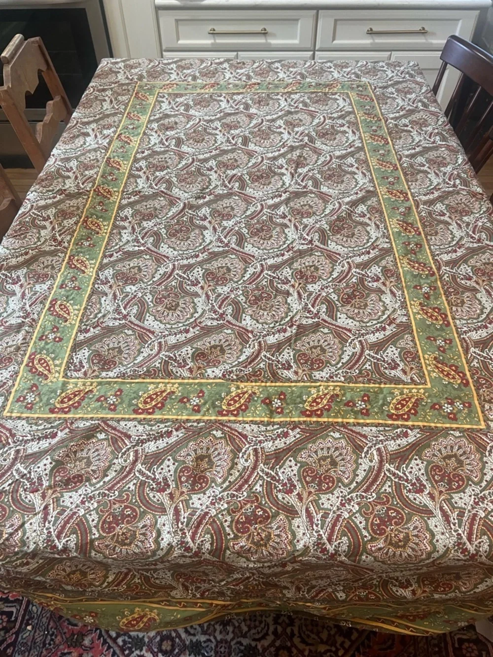 Williams Sonoma Provence Tablecloth Brown Green French Paisley  Autumn 70x90